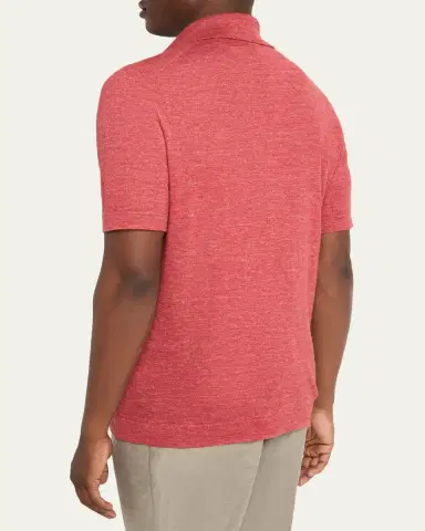 Brunello Cucinelli Men's Linen and Cotton Heathered Polo Shirt | Thumbnail 11 Brunello Cucinelli Men's Linen and Cotton Heathered Polo Shirt | Thumbnail 11