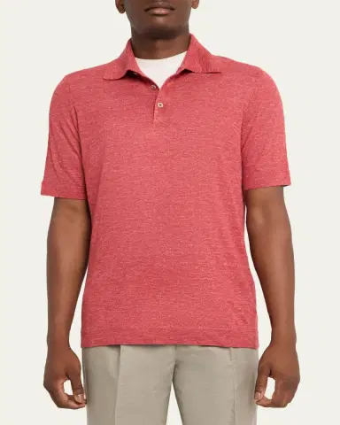 Brunello Cucinelli Men's Linen and Cotton Heathered Polo Shirt | Thumbnail 12 Brunello Cucinelli Men's Linen and Cotton Heathered Polo Shirt | Thumbnail 12