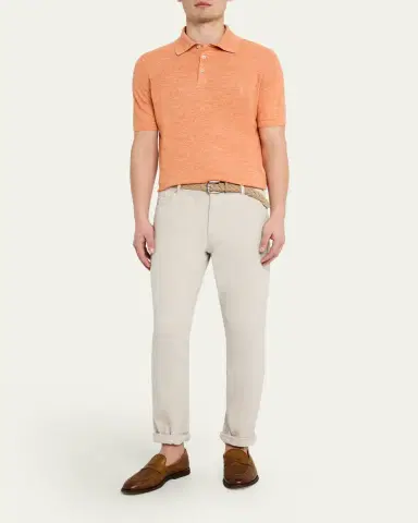 Brunello Cucinelli Men's Linen and Cotton Heathered Polo Shirt | Thumbnail 14 Brunello Cucinelli Men's Linen and Cotton Heathered Polo Shirt | Thumbnail 14