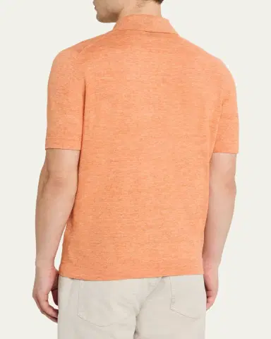 Brunello Cucinelli Men's Linen and Cotton Heathered Polo Shirt | Thumbnail 15 Brunello Cucinelli Men's Linen and Cotton Heathered Polo Shirt | Thumbnail 15
