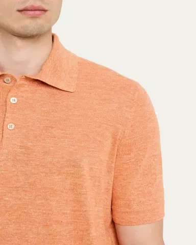Brunello Cucinelli Men's Linen and Cotton Heathered Polo Shirt | Thumbnail 17 Brunello Cucinelli Men's Linen and Cotton Heathered Polo Shirt | Thumbnail 17