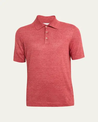 Brunello Cucinelli Men's Linen and Cotton Heathered Polo Shirt | Thumbnail 18 Brunello Cucinelli Men's Linen and Cotton Heathered Polo Shirt | Thumbnail 18