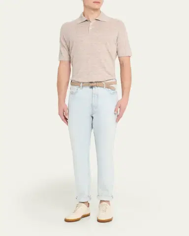 Brunello Cucinelli Men's Linen and Cotton Heathered Polo Shirt | Thumbnail 19 Brunello Cucinelli Men's Linen and Cotton Heathered Polo Shirt | Thumbnail 19