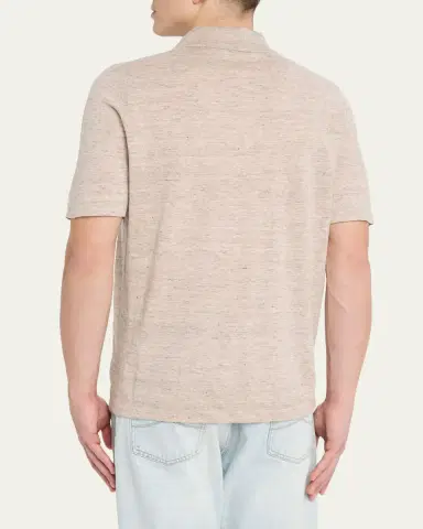 Brunello Cucinelli Men's Linen and Cotton Heathered Polo Shirt | Thumbnail 20 Brunello Cucinelli Men's Linen and Cotton Heathered Polo Shirt | Thumbnail 20