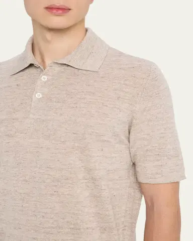 Brunello Cucinelli Men's Linen and Cotton Heathered Polo Shirt | Thumbnail 22 Brunello Cucinelli Men's Linen and Cotton Heathered Polo Shirt | Thumbnail 22