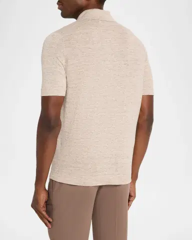 Brunello Cucinelli Men's Linen and Cotton Heathered Polo Shirt | Thumbnail 24 Brunello Cucinelli Men's Linen and Cotton Heathered Polo Shirt | Thumbnail 24