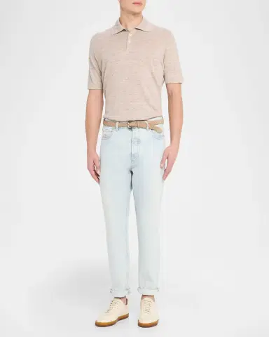Brunello Cucinelli Men's Linen and Cotton Heathered Polo Shirt | Thumbnail 27 Brunello Cucinelli Men's Linen and Cotton Heathered Polo Shirt | Thumbnail 27