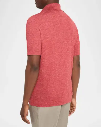Brunello Cucinelli Men's Linen and Cotton Heathered Polo Shirt | Thumbnail 32 Brunello Cucinelli Men's Linen and Cotton Heathered Polo Shirt | Thumbnail 32