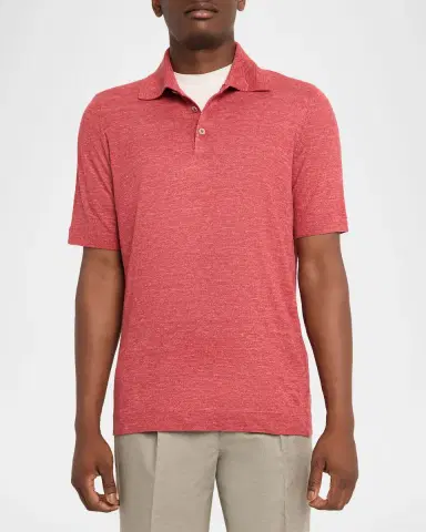 Brunello Cucinelli Men's Linen and Cotton Heathered Polo Shirt | Thumbnail 33 Brunello Cucinelli Men's Linen and Cotton Heathered Polo Shirt | Thumbnail 33