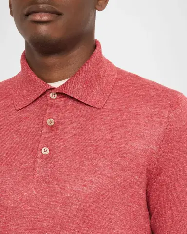Brunello Cucinelli Men's Linen and Cotton Heathered Polo Shirt | Thumbnail 34 Brunello Cucinelli Men's Linen and Cotton Heathered Polo Shirt | Thumbnail 34