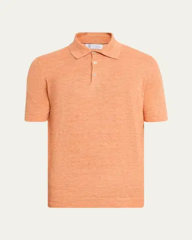 Brunello Cucinelli Men's Linen and Cotton Heathered Polo Shirt | Thumbnail 39 Brunello Cucinelli Men's Linen and Cotton Heathered Polo Shirt | Thumbnail 39