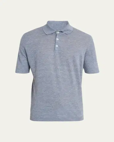 Brunello Cucinelli Men's Linen and Cotton Heathered Polo Shirt | Thumbnail 40 Brunello Cucinelli Men's Linen and Cotton Heathered Polo Shirt | Thumbnail 40