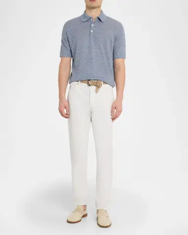 Brunello Cucinelli Men's Linen and Cotton Heathered Polo Shirt | Thumbnail 41 Brunello Cucinelli Men's Linen and Cotton Heathered Polo Shirt | Thumbnail 41