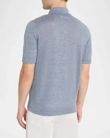 Brunello Cucinelli Men's Linen and Cotton Heathered Polo Shirt | Thumbnail 42 Brunello Cucinelli Men's Linen and Cotton Heathered Polo Shirt | Thumbnail 42