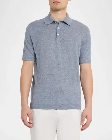 Brunello Cucinelli Men's Linen and Cotton Heathered Polo Shirt | Thumbnail 43 Brunello Cucinelli Men's Linen and Cotton Heathered Polo Shirt | Thumbnail 43