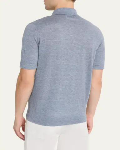 Brunello Cucinelli Men's Linen and Cotton Heathered Polo Shirt | Thumbnail 7 Brunello Cucinelli Men's Linen and Cotton Heathered Polo Shirt | Thumbnail 7