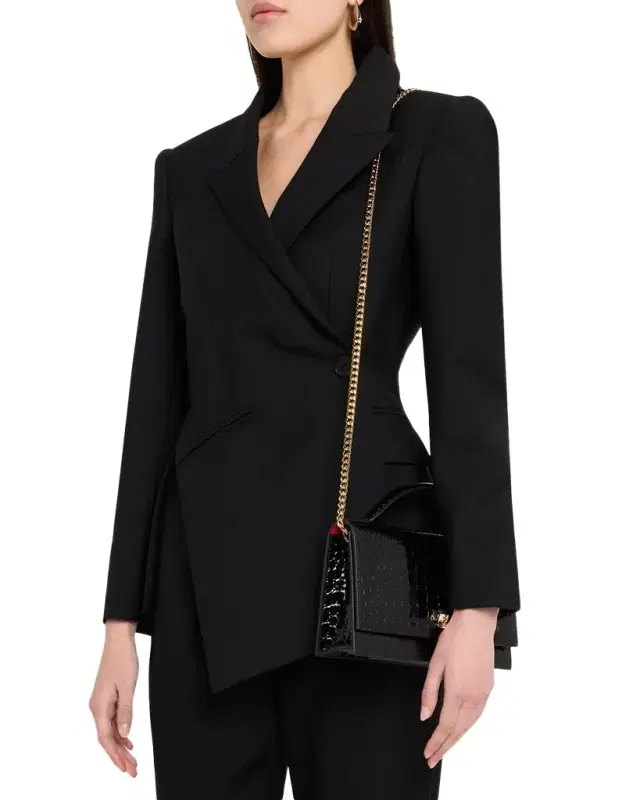 Skull Croc-Embossed Leather Shoulder Bag