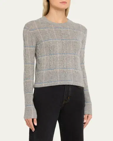 Guest in Residence Cashmere Shrunken Check Crewneck Sweater | Thumbnail 4 Guest in Residence Cashmere Shrunken Check Crewneck Sweater | Thumbnail 4
