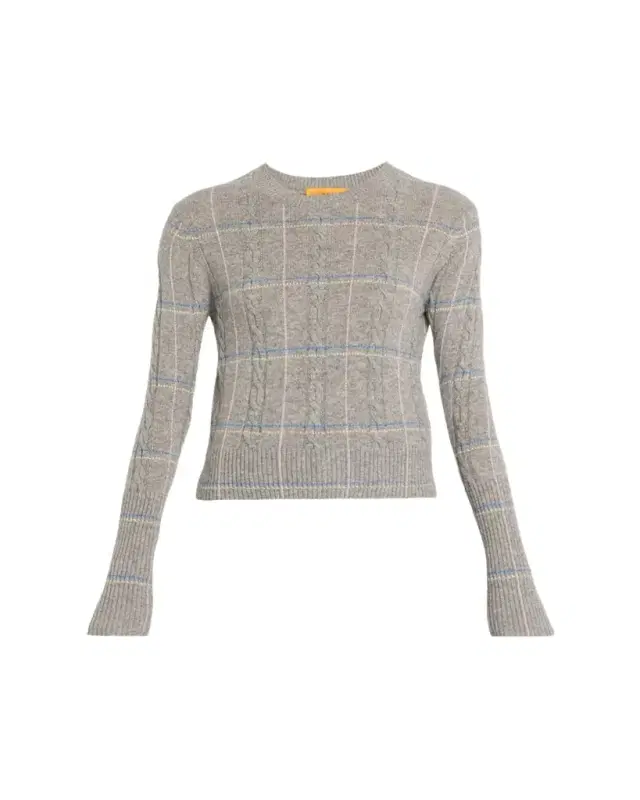 Guest in Residence Cashmere Shrunken Check Crewneck Sweater