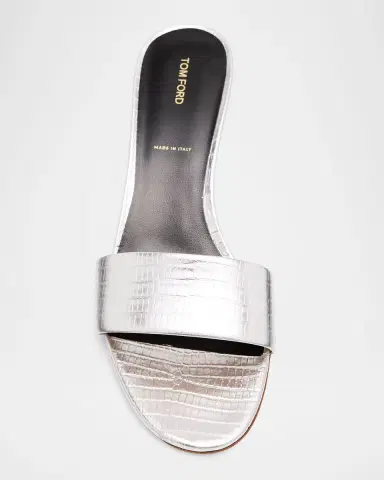 Tom Ford 55mm Embossed Metallic Leather Kitten-Heel Mules | Thumbnail 5