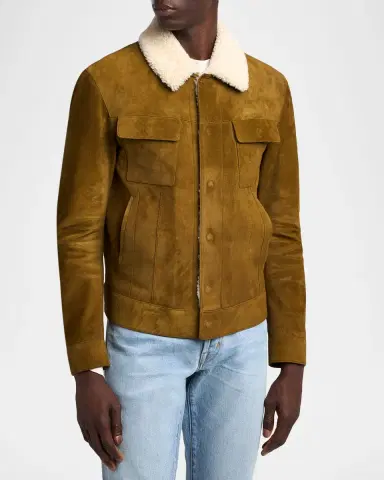 Tom Ford Men's Suede Shearling-Collar Bomber Jacket | Thumbnail 3 Tom Ford Men's Suede Shearling-Collar Bomber Jacket | Thumbnail 3