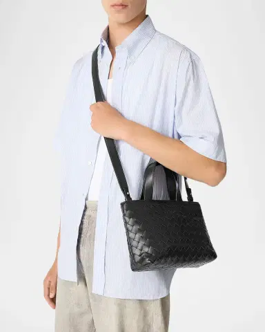 Bottega Veneta Men's Mini Intrecciato Leather Zipped Tote Bag | Thumbnail 2 Bottega Veneta Men's Mini Intrecciato Leather Zipped Tote Bag | Thumbnail 2