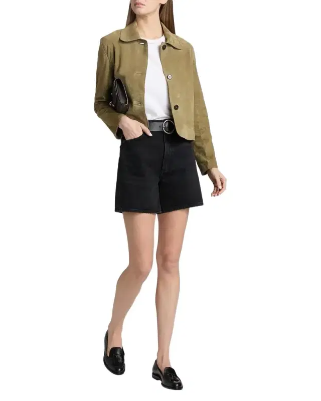 Emy Button-Down Goatskin Suede Jacket