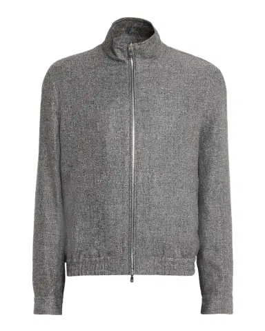 Brunello Cucinelli Men's Silk, Linen and Wool Hopsack Stand Collar Jacket | Thumbnail 1