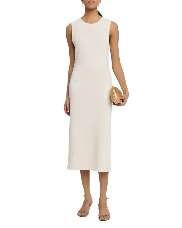Luciana Sleeveless Lace Applique Midi Dress