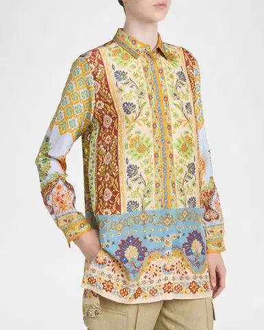 Etro Multicolor Paisley Silk Button-Front Shirt | Thumbnail 3