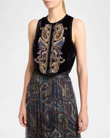 Etro Embellished Paisley Velvet Cropped Vest | Thumbnail 3
