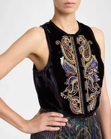 Etro Embellished Paisley Velvet Cropped Vest | Thumbnail 4