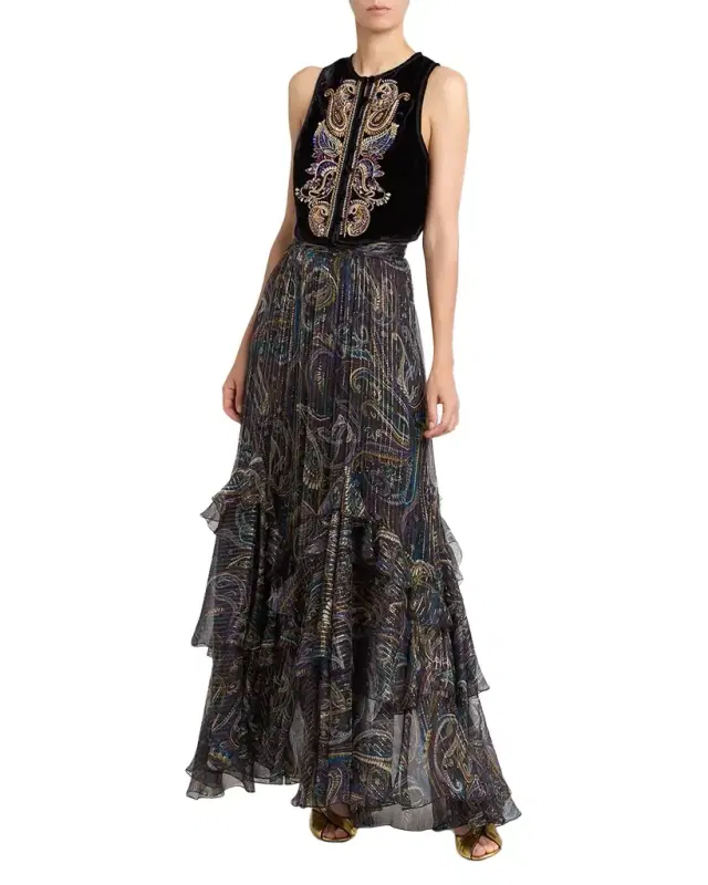 Embellished Paisley Velvet Cropped Vest