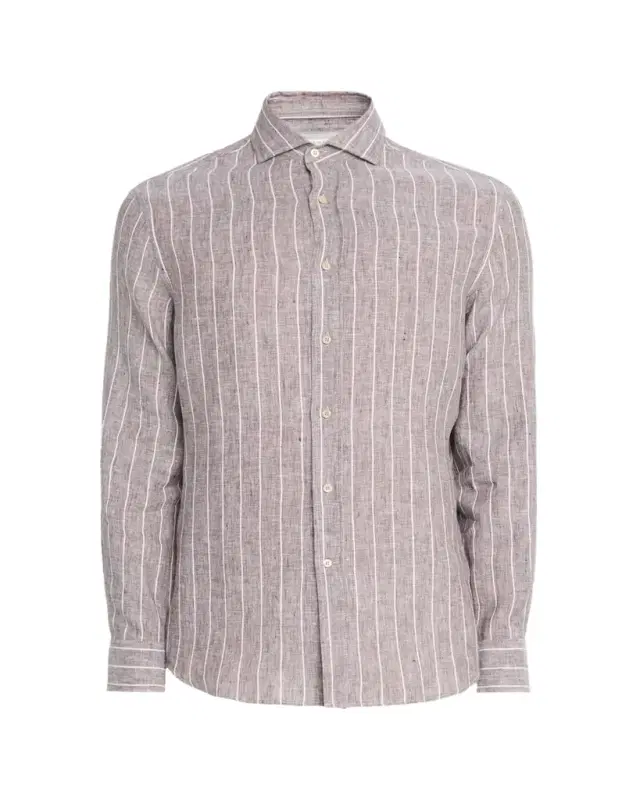 Men's Pinstripe Linen Button-Down Shirt