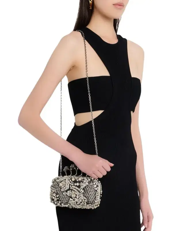 McQueen Spider Chain Mail Crystal Clutch Bag