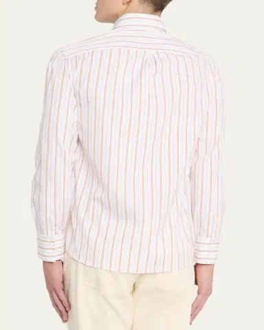 Brunello Cucinelli Men's Multi-Stripe Cotton Slim-Fit Button-Down Shirt | Thumbnail 3