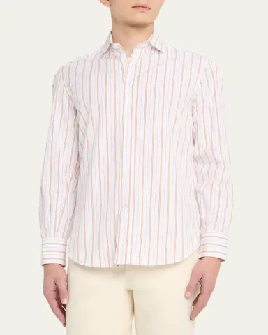 Brunello Cucinelli Men's Multi-Stripe Cotton Slim-Fit Button-Down Shirt | Thumbnail 4