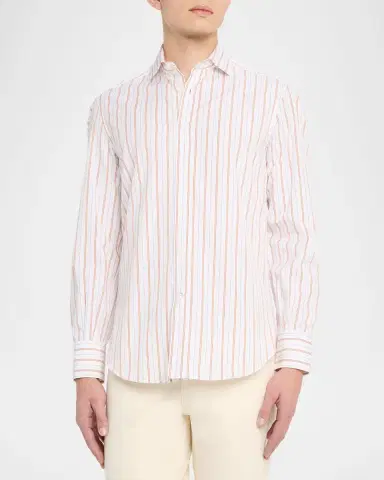 Brunello Cucinelli Men's Multi-Stripe Cotton Slim-Fit Button-Down Shirt | Thumbnail 8