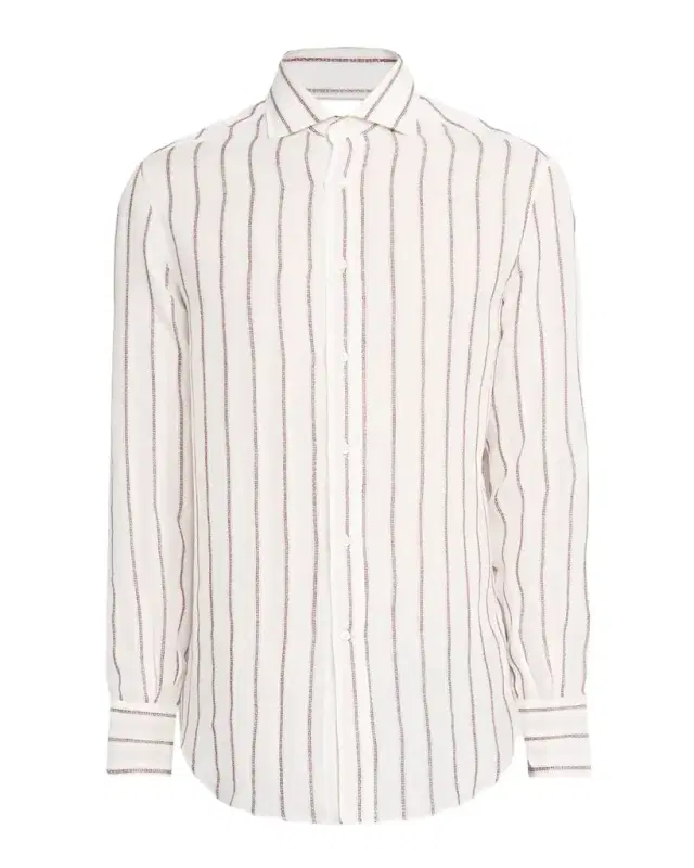 en 's Linen and Cotton Slim-Fit Textured Stripe Button-Down Shirt
