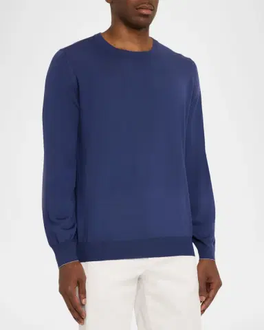 Brunello Cucinelli Men's Wool and Cashmere Crewneck Sweater | Thumbnail 8 Brunello Cucinelli Men's Wool and Cashmere Crewneck Sweater | Thumbnail 8