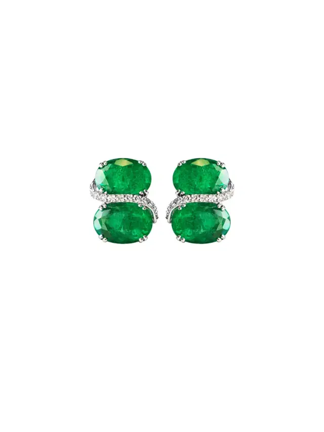Wish Fine Jewelry 22.56ct Emerald Diamond 18K Gold Earring