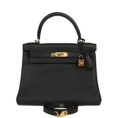 HERMÈS Hermes Kelly Retourne 28 Black Clemence Gold Hardware | Thumbnail 1 HERMÈS Hermes Kelly Retourne 28 Black Clemence Gold Hardware | Thumbnail 1