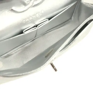 Chanel Pre-owned Chanel Small Classic Double Flap Silver Hammered Metallic Calfskin Silver Hardware | Thumbnail 9 Chanel Pre-owned Chanel Small Classic Double Flap Silver Hammered Metallic Calfskin Silver Hardware | Thumbnail 9