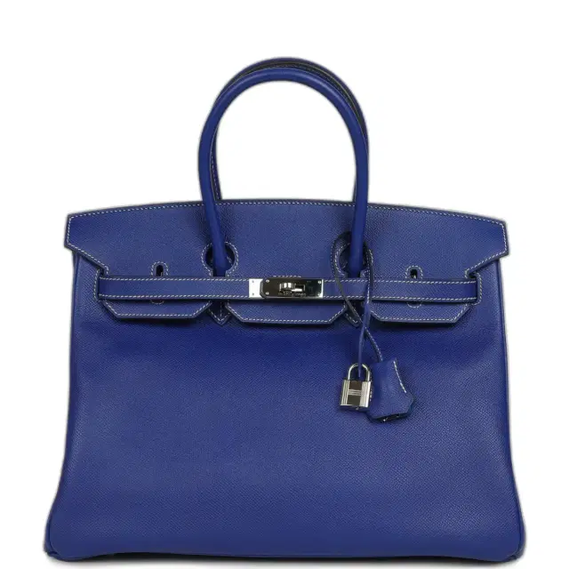hermes Pre-owned Hermes Candy Birkin 35 Bleu Electric Verso Epsom Palladium Hardware