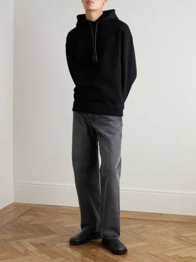 Loewe Logo-Embroidered Leather-Trimmed Cotton-Jersey Hoodie - Men | Thumbnail 2