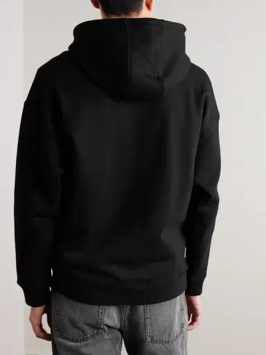 Loewe Logo-Embroidered Leather-Trimmed Cotton-Jersey Hoodie - Men | Thumbnail 3