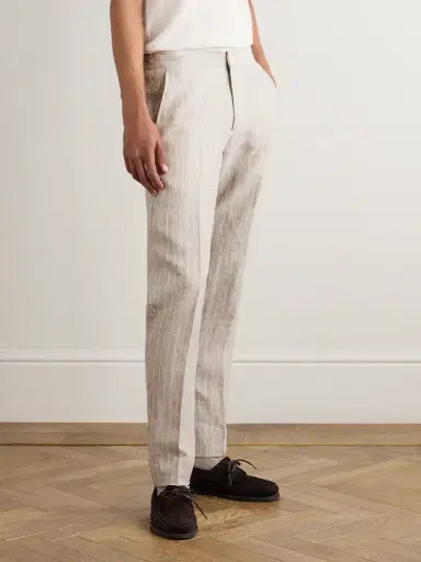 MR P. James Straight-Leg Striped Linen Suit Trousers - Men | Thumbnail 3
