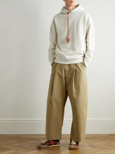 Loewe Logo-Embroidered Leather-Trimmed Cotton-Jersey Hoodie - Men | Thumbnail 2 Loewe Logo-Embroidered Leather-Trimmed Cotton-Jersey Hoodie - Men | Thumbnail 2