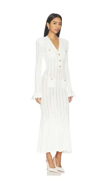 Self-Portrait White Pointelle Knit Midi Dress | Thumbnail 2 Self-Portrait White Pointelle Knit Midi Dress | Thumbnail 2