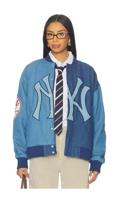 Terez x REVOLVE Yankees Denim Logo Bomber | Thumbnail 2 Terez x REVOLVE Yankees Denim Logo Bomber | Thumbnail 2